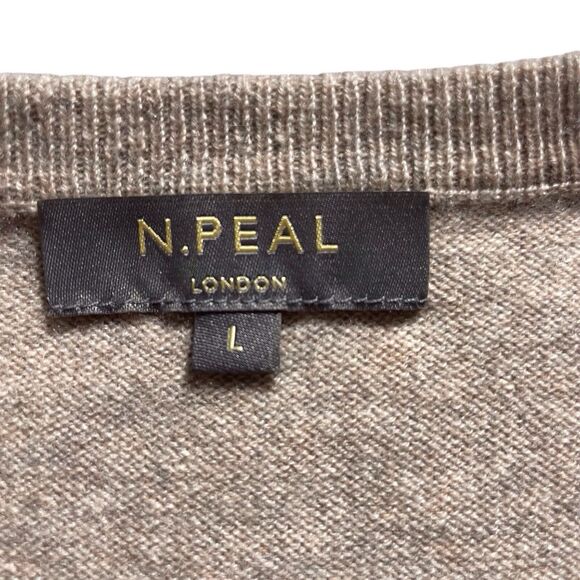 N.PEAL LONDON Olivia Round Neck Cardigan Size Large Organic Cashmere Brown Beige - Picture 3 of 16